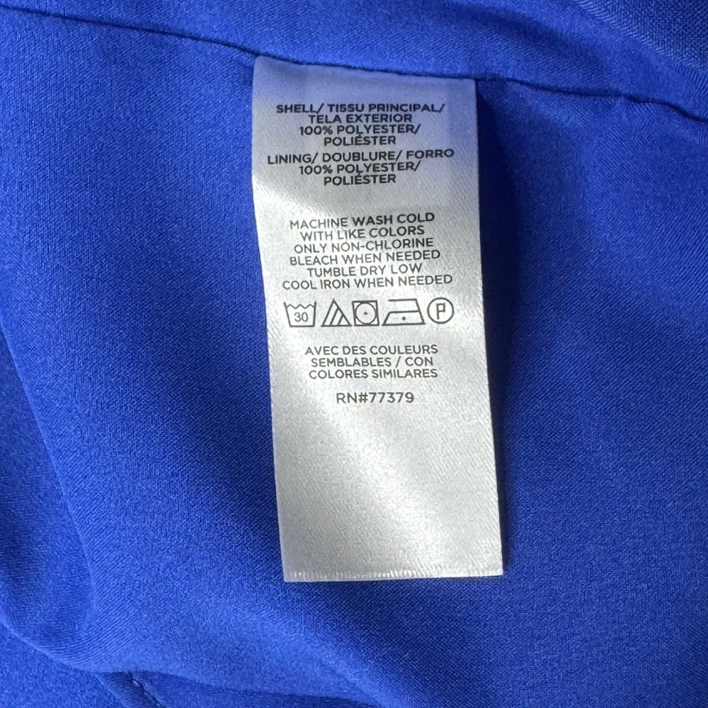 Ann Taylor Royal Blue Satin Dress | Size 6 | Puff Sleeve Tie Waist Midi Dress - Picture 9 of 10